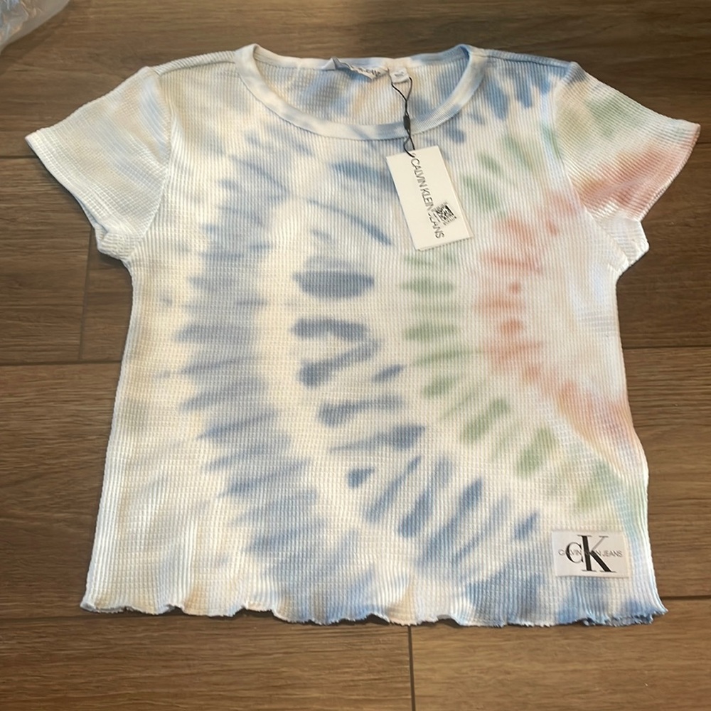 Calvin Klein Jeans Women's Riviera Tie Dye Short Sleeve Crop Top